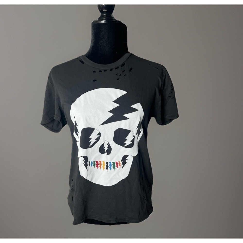 Lauren Moshi Lightning Skull  Women's T-Shirt Size xS  Black Short Sleeve